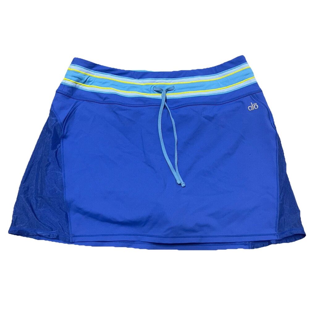 ALO Yoga Blue Athletic Skort with Lime & Light Blue Waistband